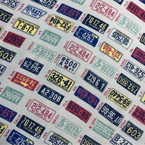 Vintage l 90s L Liz Claiborne Novelty USA State License Plates Loop Collar Shirt - Picture 9 of 14